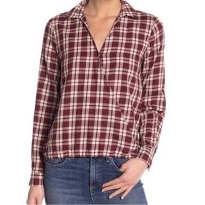 Madewell Arion Plaid Faux Wrap blouse. Size S. 1 button closure. Burgundy